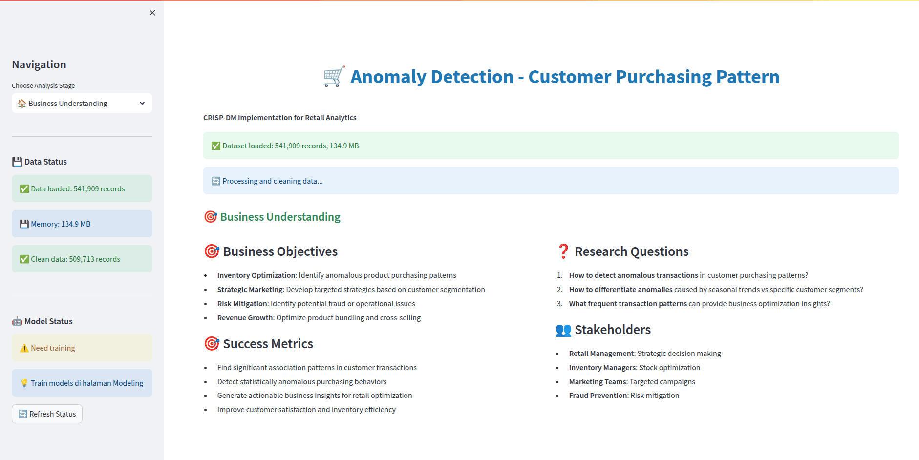 Smart Retail Analytics Platform - Project screenshot showing A machine learning-based retail analytics platform...